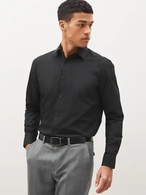 Black Regular Fit Easy Care Single Cuff Smart Shirt